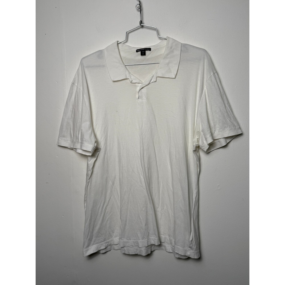 James Perse Mens White Short Sleeve Cotton Polo Shirt Size 2 Made in Japan